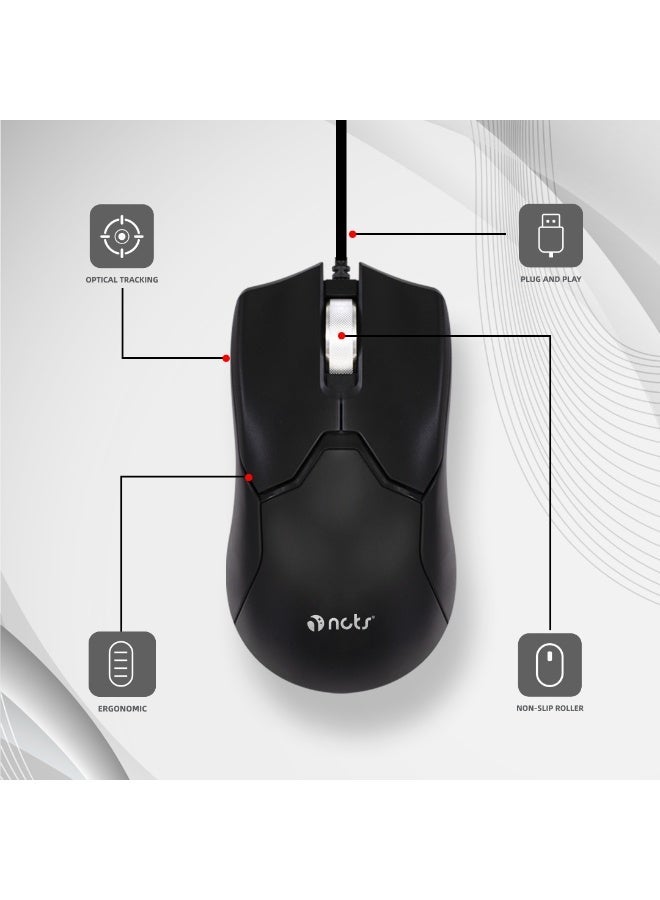 NCTS NCT M8 Wired Mouse for PC and Laptop, 3-button mouse, USB, Black - Image 5
